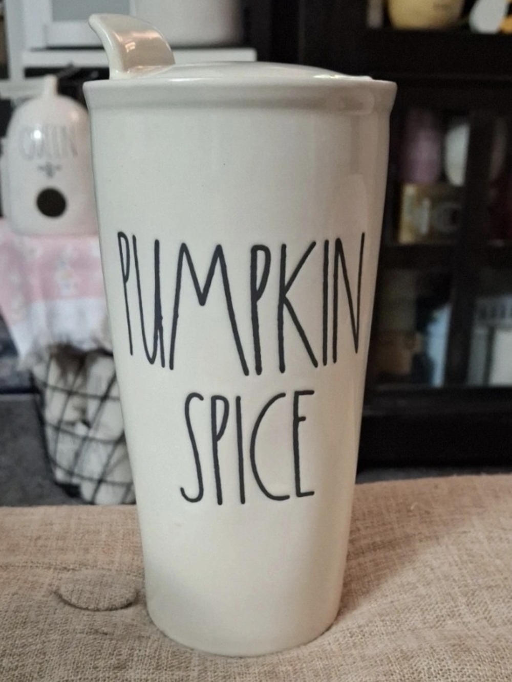 Rae Dunn PUMPKIN SPICE Ceramic Travel Tumbler